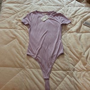 lavender ribbed soft short sleeve body suit